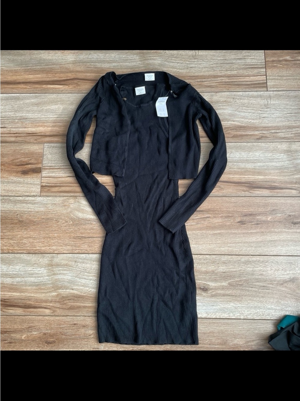 Abercrombie and Fitch Black Ribbed Long Sleeve Dress with Cropped Cardigan XS